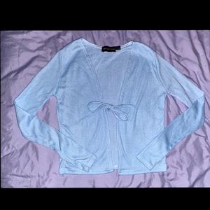 Rib Tie Front Long Sleeve Crop Top